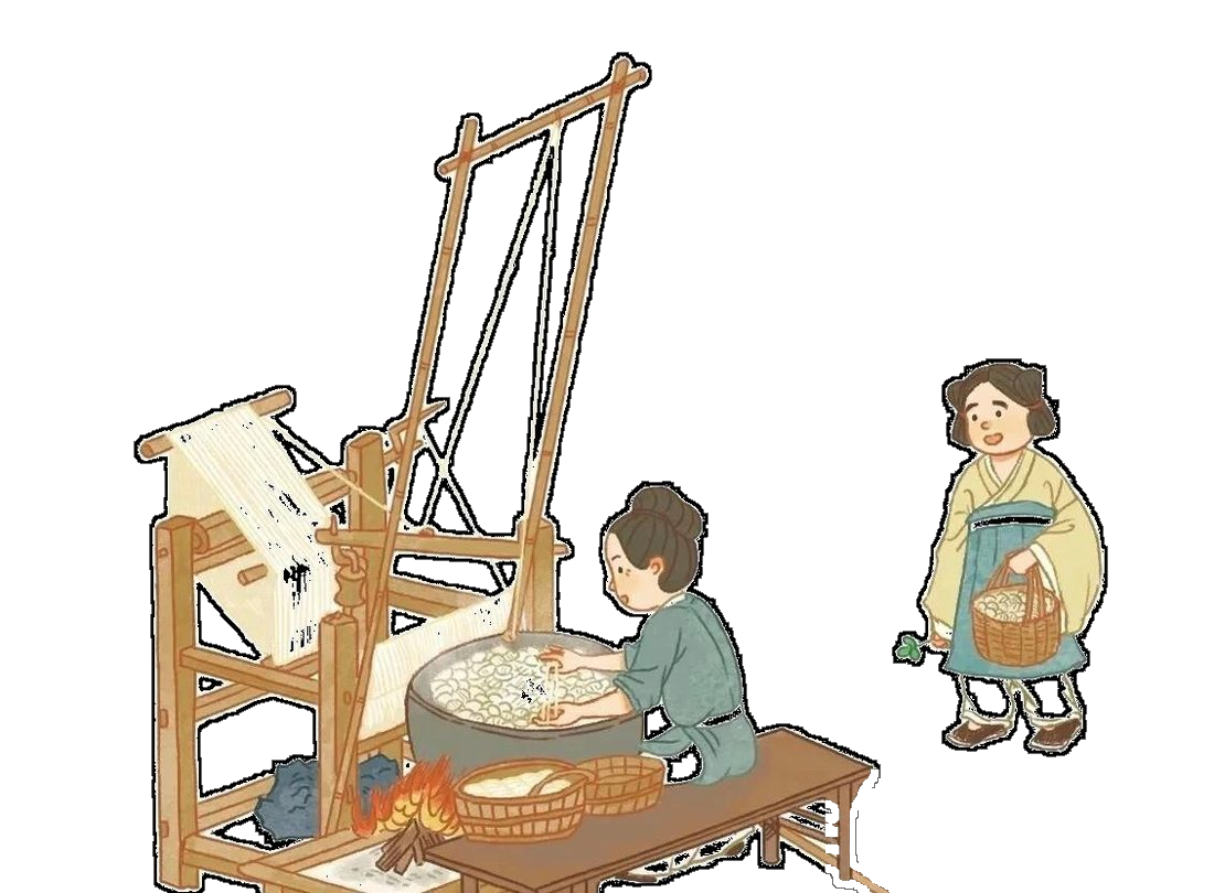 古代缫丝劳作插画